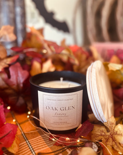 17OZ OAK GLEN LEAVES SOY WAX MATTE BLACK CANDLE