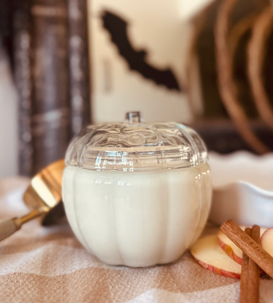 LIMITED EDITION GLASS PUMPKIN 22OZ OLD FASHIONED APPLE PIE SOY WAX CANDLE